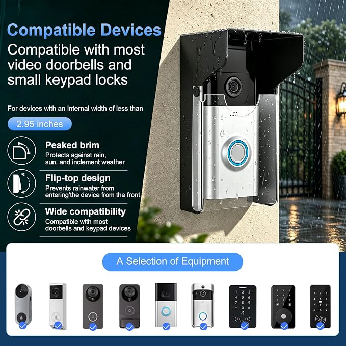 Flip Video Metal Doorbell Rain Cover Sun Shield Hood Plate, Weather Protection - Image 4