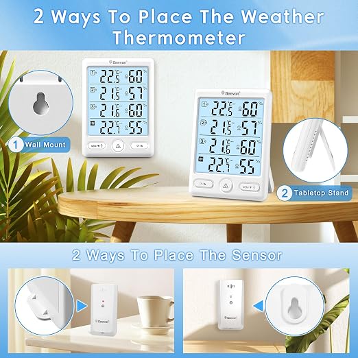 Geevon Indoor Outdoor Thermometer Wireless, 5-Inch Display Digital Hygrometer - Image 8