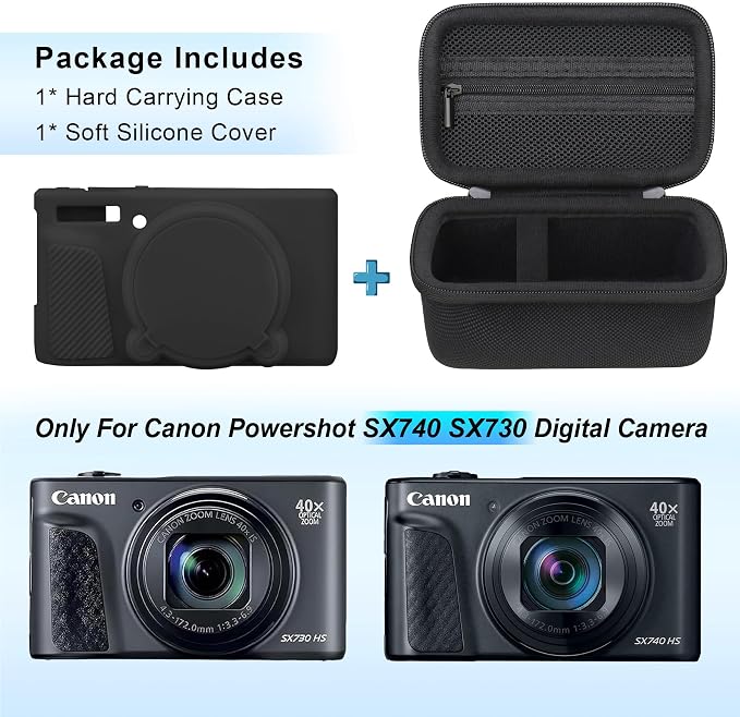 Canboc Case for Canon PowerShot SX740/SX730, Hard Carrying Case + Soft Silicone - Image 2