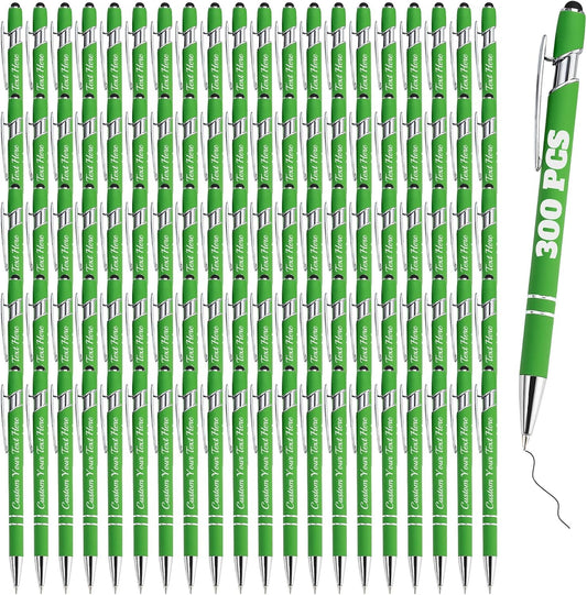 Personalized Pens Bulk 300 with Name Custom Engraving Ballpoint Pens with Stylus Tip Customized Smooth Writing Pens Personalized Gifts for Anniversary Birthday or Graduation(Light Green,Black Ink)