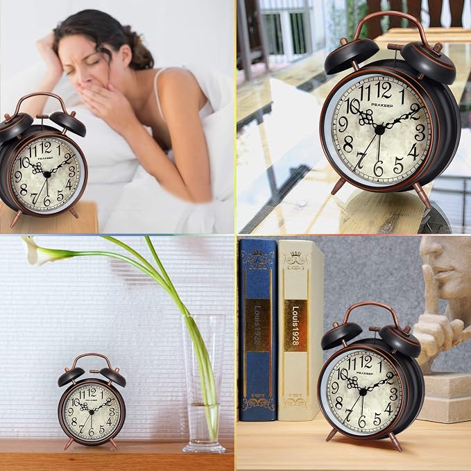 Peakeep Retro 4.5 inches Battery Operated Twin Bell Loud Alarm Clock - Image 4