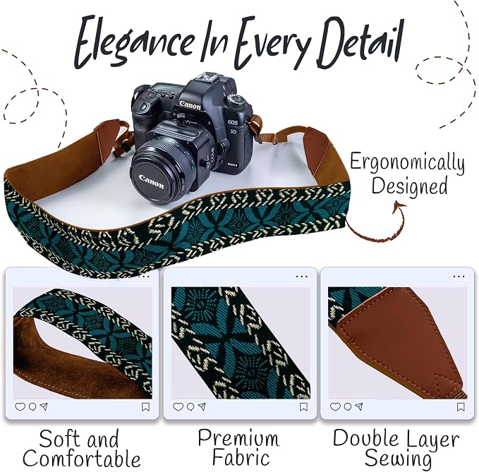 Art Tribute Camera Strap, Vintage Embroidered Neck Shoulder & Crossbody Camera - Image 3