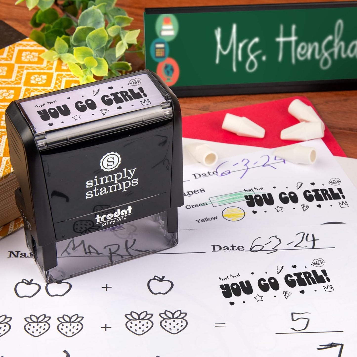 Custom Self-Inking Stamps | 49 Fun Designs | xtra Large Book Stamps: You Go Girl!