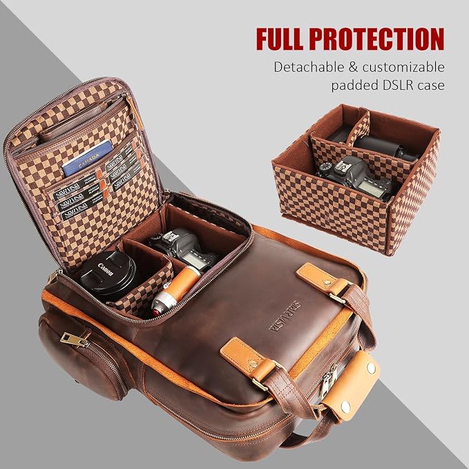 STAR VISTA Bernini Vintage Full Grain Leather Camera Backpack - Image 3