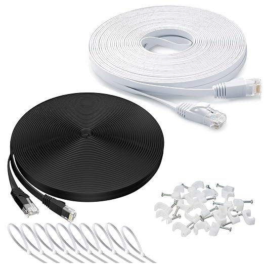 DAYEDZ Ethernet Cable 100 ft 2 Pack Cat 6 Flat Cable Ethernet Cord, Slim Long by DAYEDZ