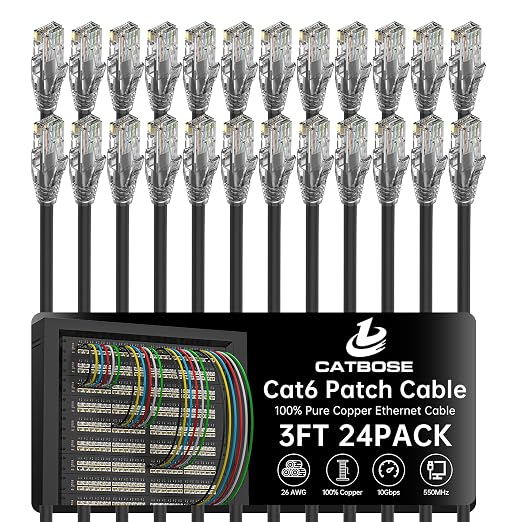 3 Feet Cat6 Patch Cables, Solid Pure Copper Patch Cord, Cat 6 Ethernet Cable by CatBose