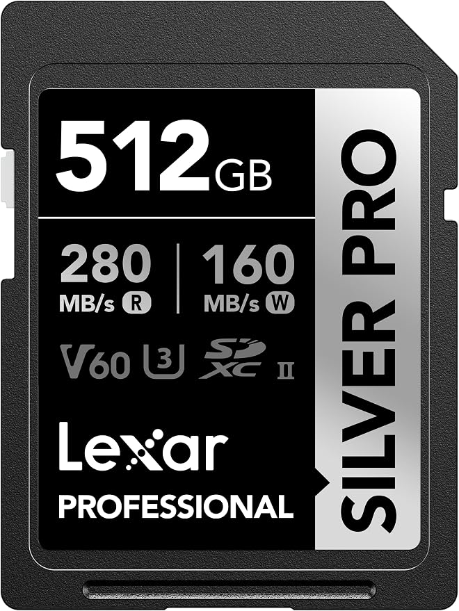 Lexar 512GB Professional SILVER PRO SD Card, Full HD, by Lexar
