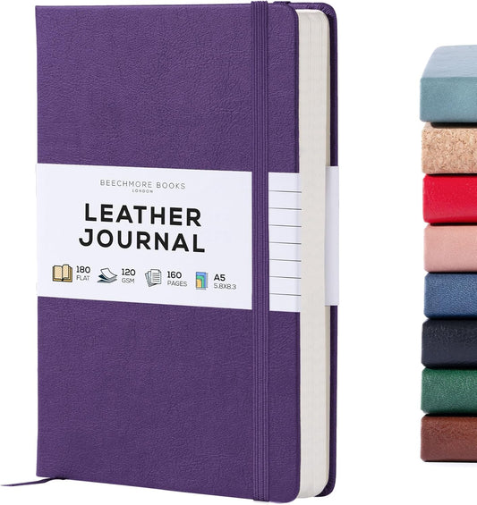 BEECHMORE BOOKS Lined Journal Notebook, 5.8 x 8.3 inch, A5 160 Lined Pages, Hardcover Leather Journals for Women, Men, Writing and Notebooks for Work - 120 GSM Thick Paper, Gifts Box Included
