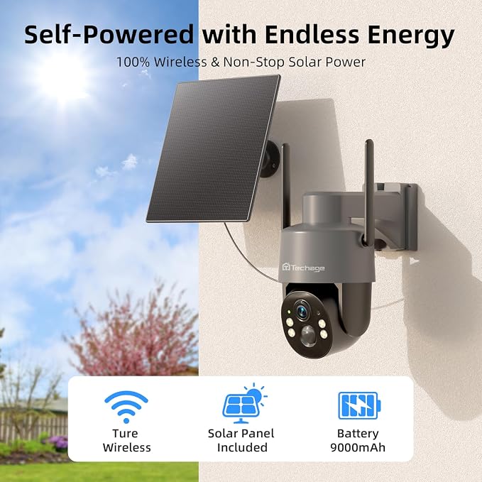 Techage 4G LTE Cellular Solar Security Camera Wireless Outdoor, 2.5K NO WiFi - Image 3