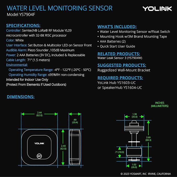 YoLink LoRa Water Level Monitoring Sensor Starter Kit: 1 YoLink Hub & Wireless - Image 3