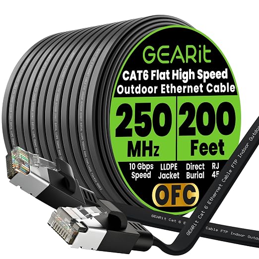 GEARit Cat 6 Outdoor Flat Ethernet Cable Direct Burial Rated LLDPE Jacket by GEARit