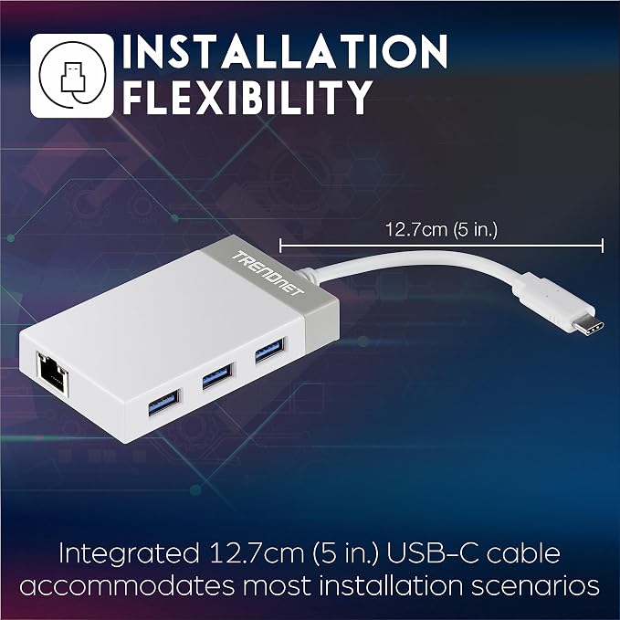 TRENDnet USB C to Ethernet Gigabit Adapter, Compact USB Type C Hub, 3 x USB 3.0 - Image 5