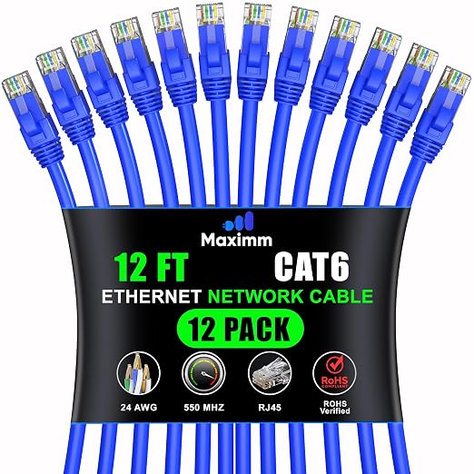 Maximm Cat 6 Ethernet Cable 12 Ft, Cat6 Cable, LAN Cable, Internet Cable by MaximmCable