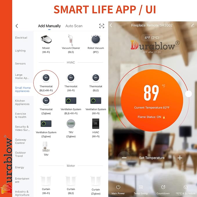 Durablow SH3002 Gas Fireplace WiFi Smart Home Remote Control - Image 6
