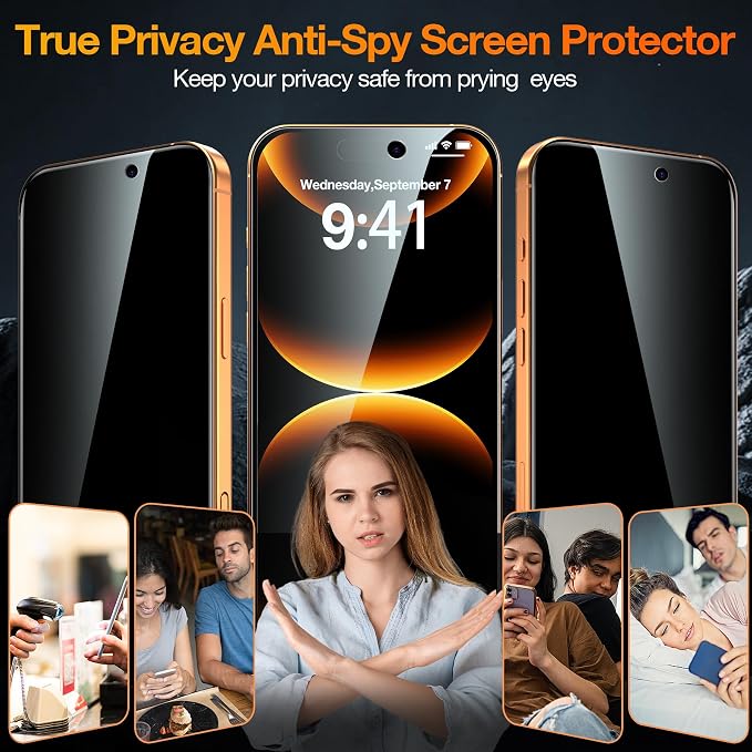 YMHML 3 Pack for iPhone 17 Pro Max Privacy Screen Protector Tempered Glass + 1 - Image 2