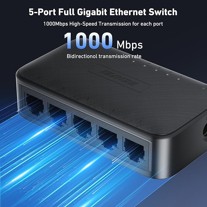 BENFEI 5-Port Gigabit Ethernet Switch, Wall Mount & Desktop Network Switch Hub - Image 3