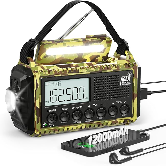 12000mAh/44400mWh Weather Radio, Hand Crank Emergency Radio Portable AM FM by Eoxsmile