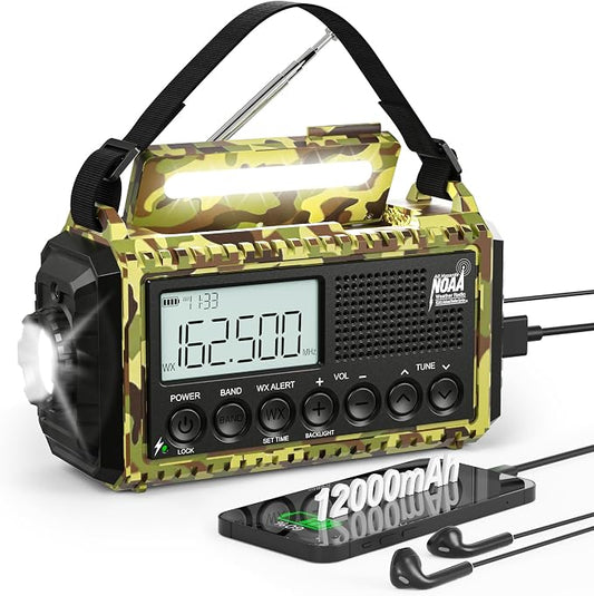 12000mAh/44400mWh Weather Radio, Hand Crank Emergency Radio Portable AM FM by Eoxsmile