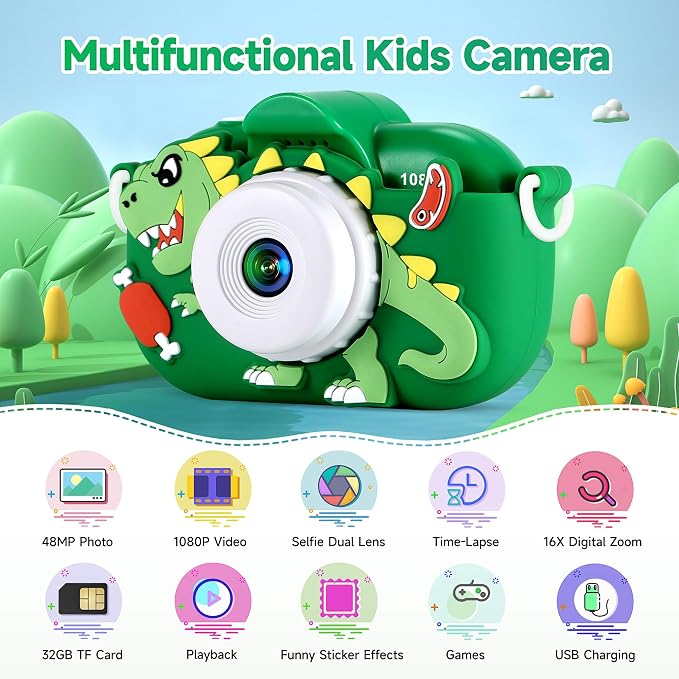 Kids Camera Boys Toys for 3 4 5 6 7 8 9 Years Old Boys, 48MP Dual Lens Kids - Image 2