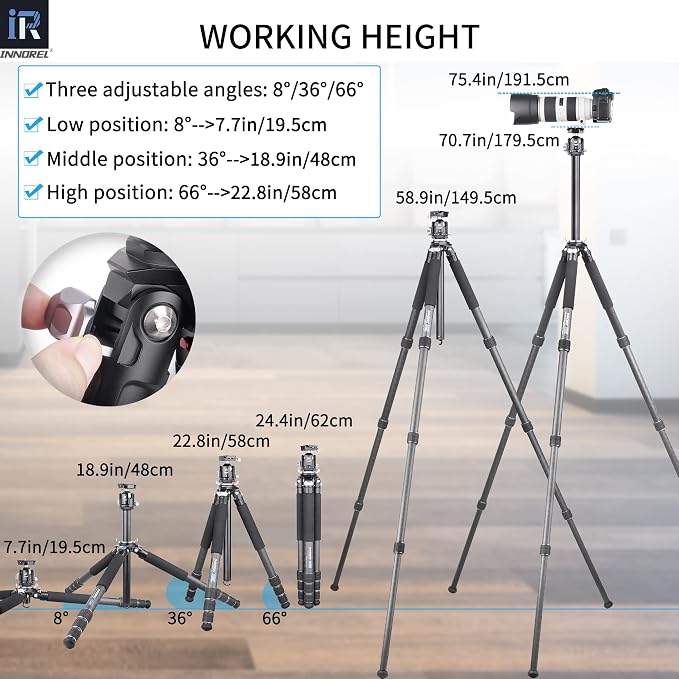 Carbon Fiber Camera Tripod-INNOREL GT324C Professional Compact Shooting Tripod - Image 6