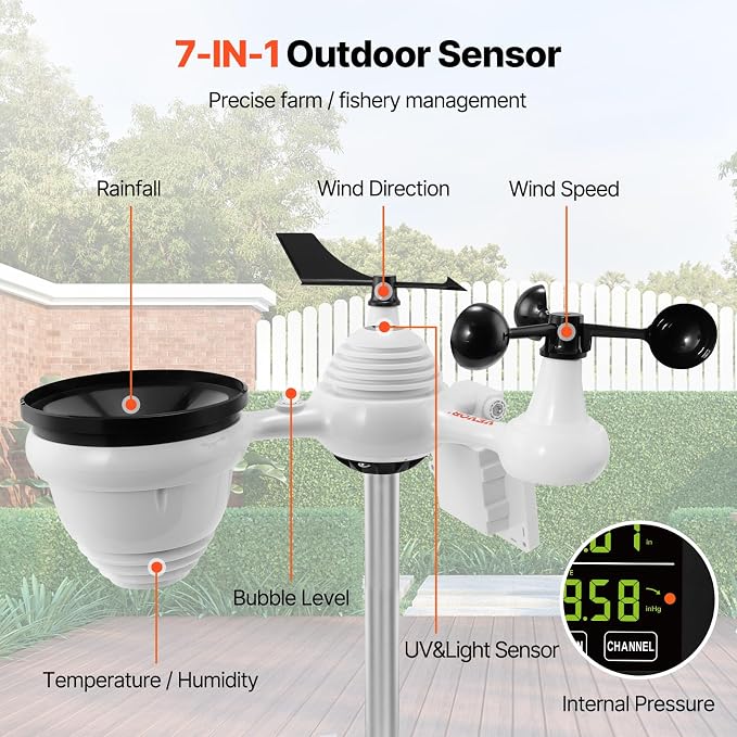 VEVOR YT60234 WiFi Weather Station 7-in-1, Weather Stations WiFi Indoor Outdoor - Image 2