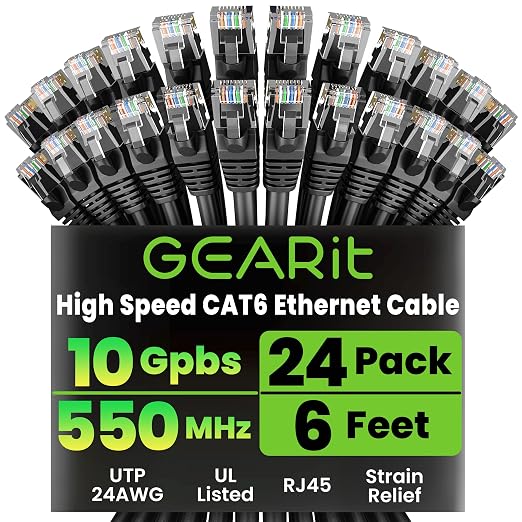 GEARit Cat 6 Ethernet Patch Cables 6 ft Black, CAT6 High Speed 24AWG 10Gbps by GEARit