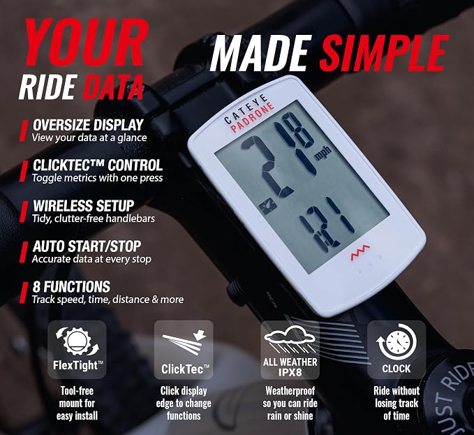 CATEYE Padrone Wireless Bike Computer – Oversized Display Cyclocomputer - Image 3
