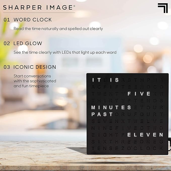 Sharper Image LED Word Digital Clock, Light-Up Desk & Wall Clock, Modern Time - Image 4