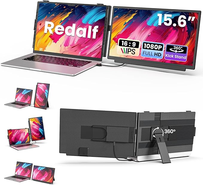 Redalf 15.6" Laptop Screen Extender, FHD 1080P Portable Monitor, Detachable and by Redalf