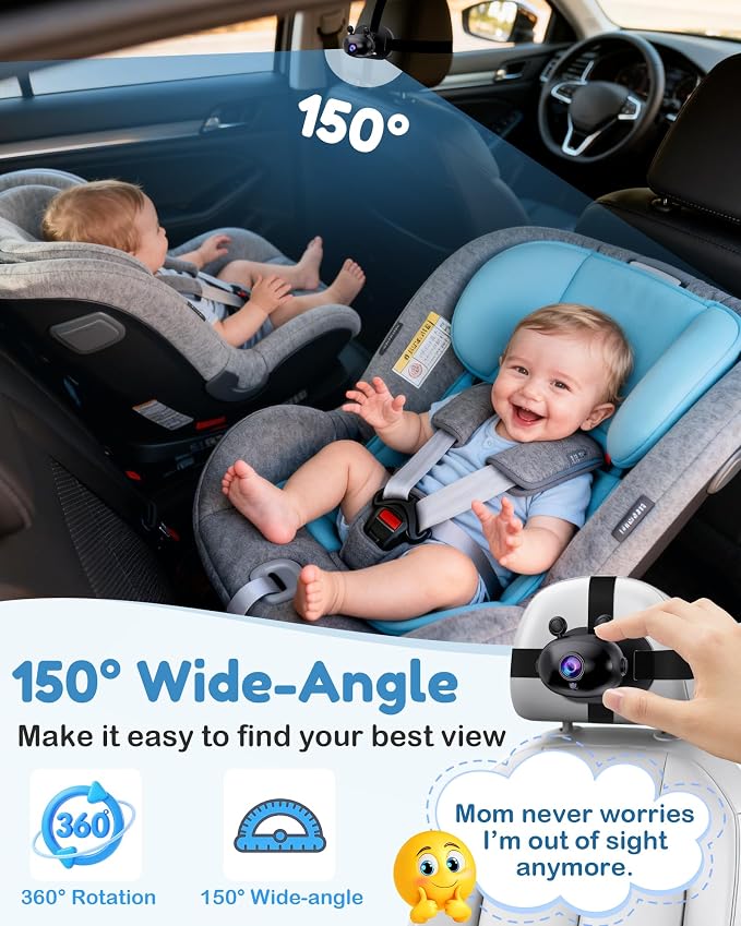 Yakry HD 1080P Baby Car Camera: Easy to Install 150° Wide Angle Car Seat Camera - Image 6