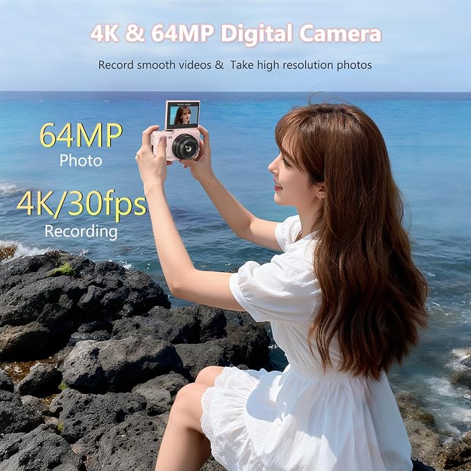 4K Digital Camera with 64MP Photos, Vlogging Camera with 180° Flip Screen - Image 2