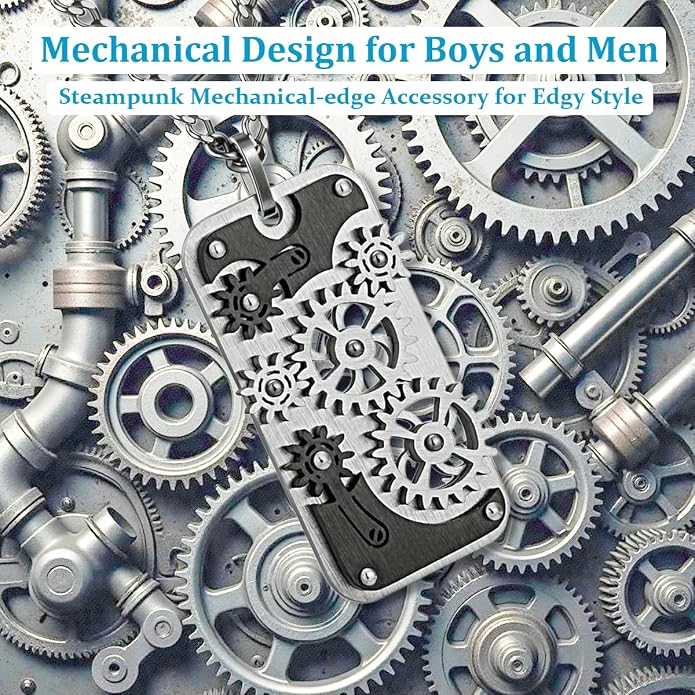 Stainless Steel Mechanical Rotatable Gear Pendant Necklace - Image 8