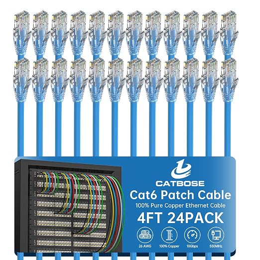 4 Feet Cat6 Patch Cables, Solid Pure Copper Patch Cord, Cat 6 Ethernet Cable by CatBose