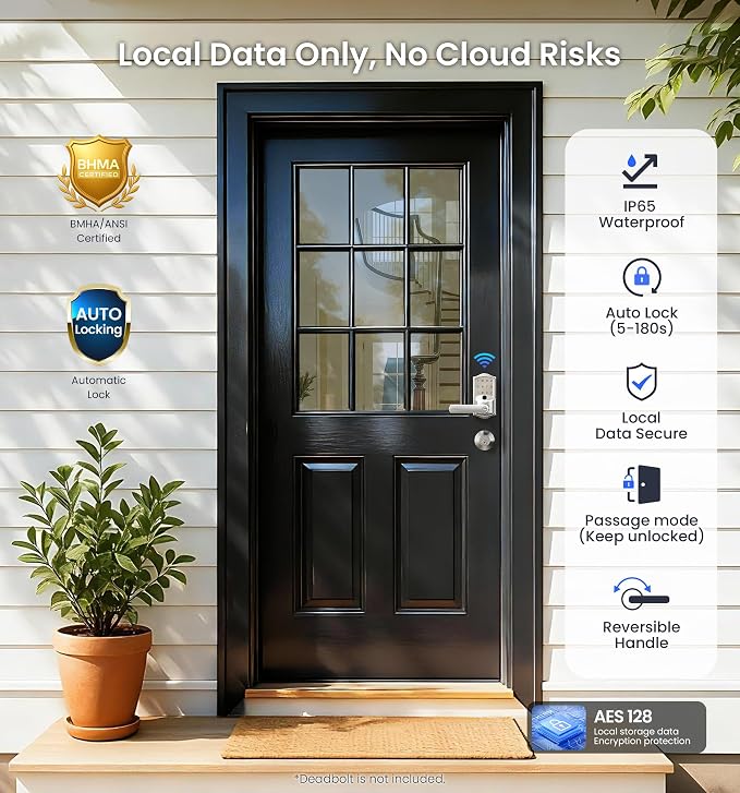 Veise VE029 WiFi Smart Lever Lock, Fingerprint Keyless Entry Door Lock - Image 5