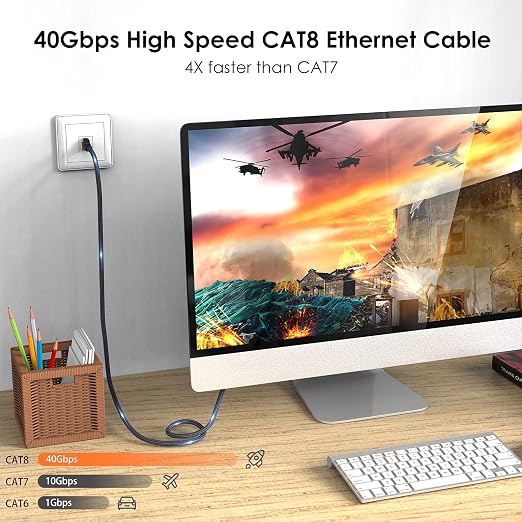 Cat 8 Ethernet Cable 25ft, Indoor Nylon Braided Cat 8 Cable, Heavy Duty 26AWG - Image 2