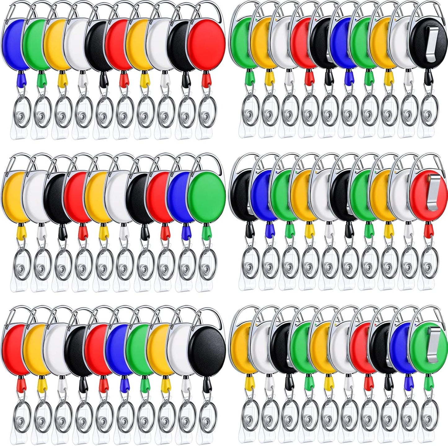 Laumoi 80 Packs Retractable ID Badge Holder Badge Reel with Belt Clip and Key Ring, Name ID Badge Clips Keychain for Office Worker Doctor Nurse Employee (Multicolor)