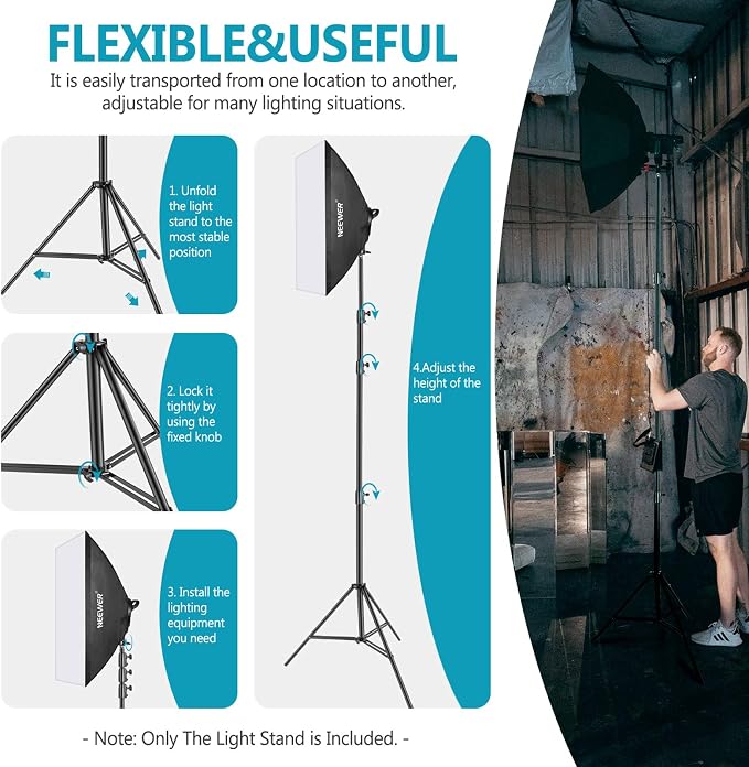 Neewer Heavy Duty Light Stand, Metal 13ft/4m Adjustable Photography Tripod C - Image 6