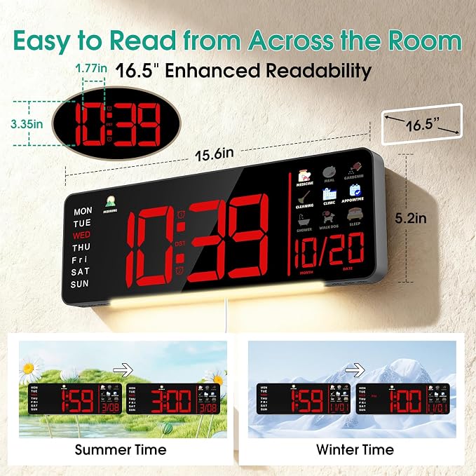 Hoifen Clock with Day and Date for Seniors, Remote Control, Night Light - Image 5