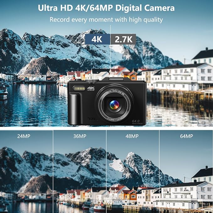 Digital Camera for Photography, 4K Vlogging Camera for YouTube 3" 180° Flip - Image 2