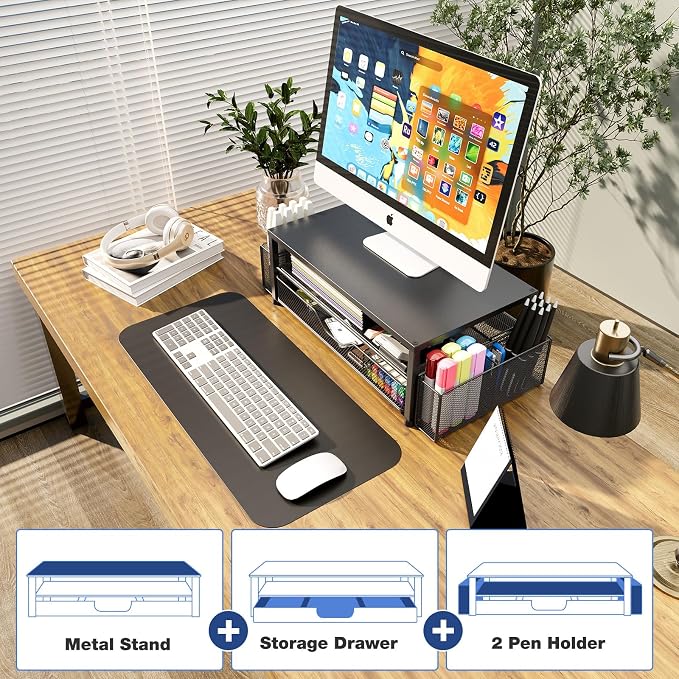 OPNICE Desk Organizer and Accessories, Dual Computer Monitor Stand Riser - Image 6