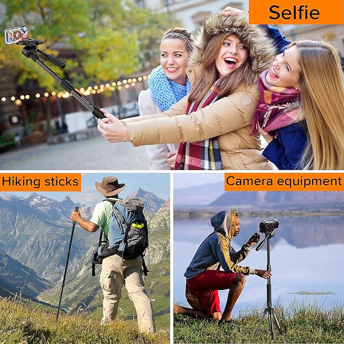 Camera Tripod 66.7 Inch, Patented 3-Way Rotating Portable Cameras Stand - Image 7
