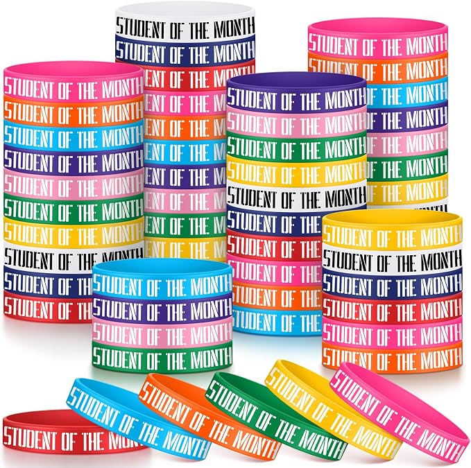 100 Pcs Student of The Month Silicone Wristbands 10 Assorted Color Reward by Cunno