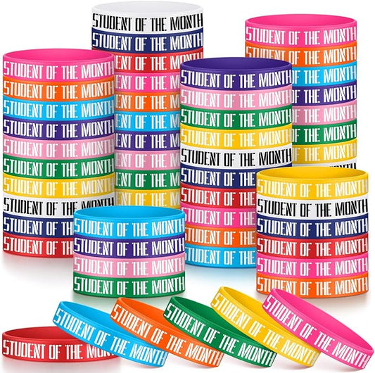 100 Pcs Student of The Month Silicone Wristbands 10 Assorted Color Reward by Cunno