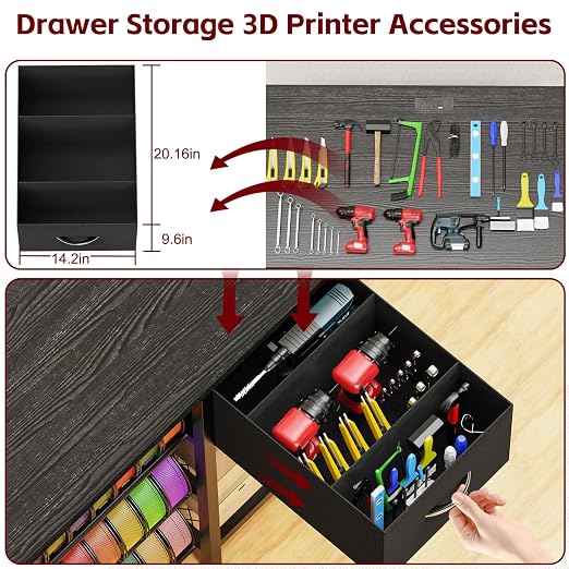 3D Printer Stand with Filament Storage Rack, 3-Tier Filament Holder with Drawer - Image 8