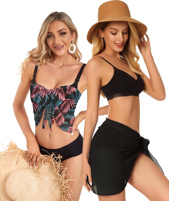 CHICGAL 2 Pieces Women Beach Sarong Bathing Suit Wrap Skirt Sheer Bikini - Image 2