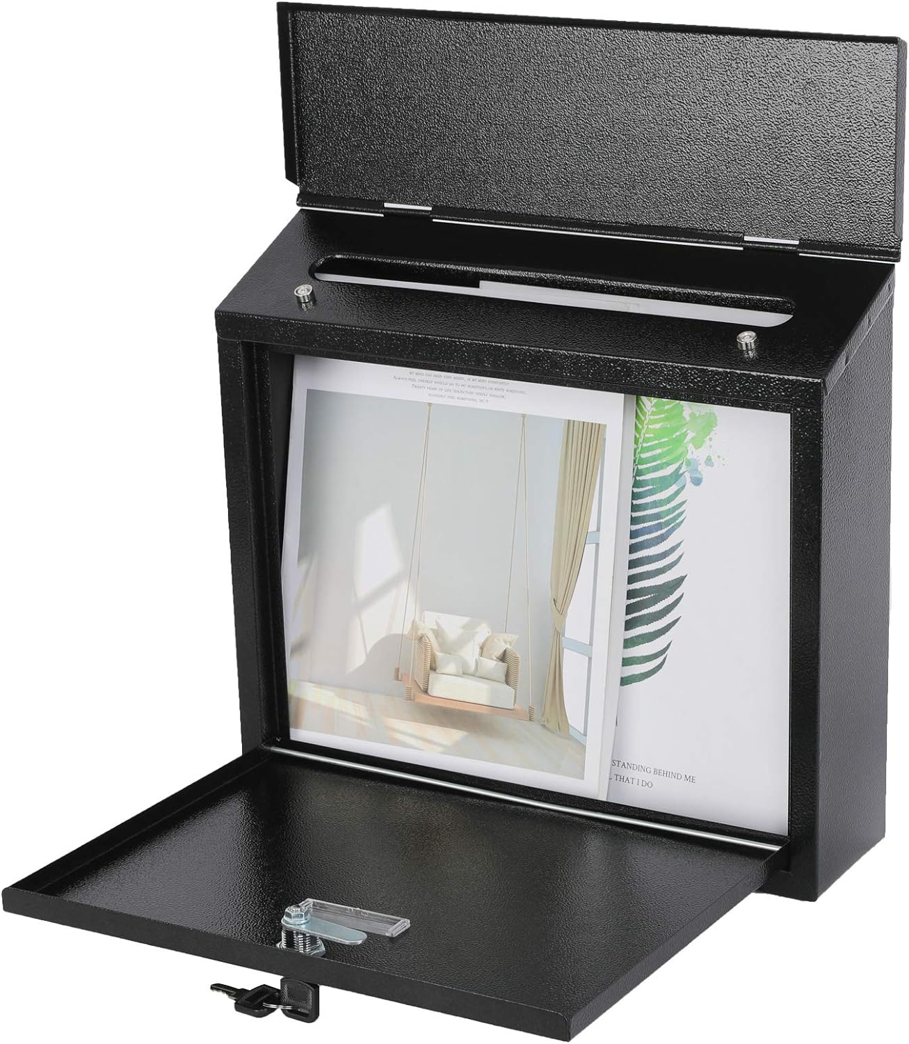xydled Mail Boxes with Key Lock,Locking Mailbox Wall Mounted,Security Mailbox with Lock and Key,Large Capacity,Steel Cover Metal Postbox for House,14.2X 4X 12.6 Inch, Black