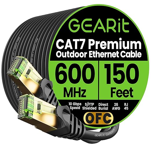 GEARit Cat7 Outdoor Ethernet Cable SFTP Shielded Foil Twisted Pair, Pure Copper by GEARit