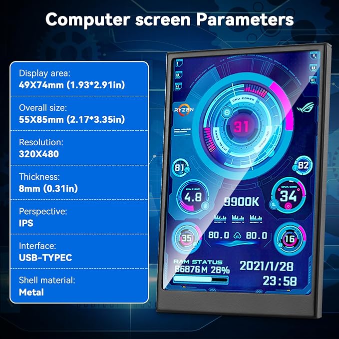 3.5 Inch IPS USB Mini Screen No Installation AIDA64 Pc Case Screen Computer - Image 3