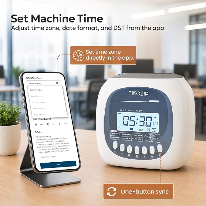 Time Clock for Employees Small Business, 6 U.S. Time Zones, Automatic Daylight - Image 4