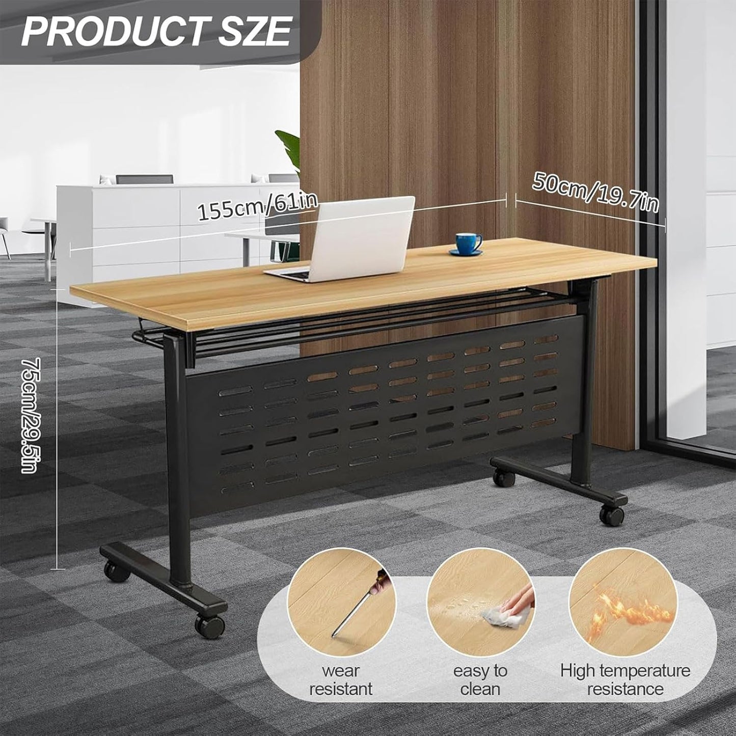 Foldable Conference Table, Folding Conference Room Table with Wheels, Flip Top Mobile Training Table, Rolling Seminar Meeting Tables for Office Training Room Classroom (6pack 63in)